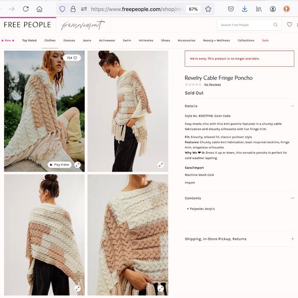 Free People Revelry Cable Fringe Poncho Sz OS - Picture 13 of 14